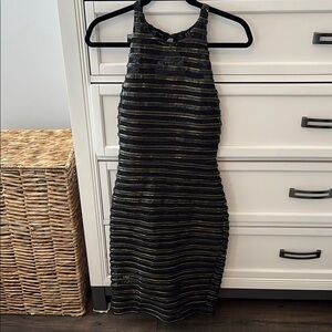 Parker Black Halter Sheath Cocktail Midi Dress